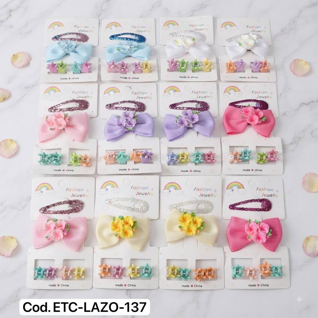 ETC-LAZO-137 - Vincha lazo flor + piojitos de corona x 12