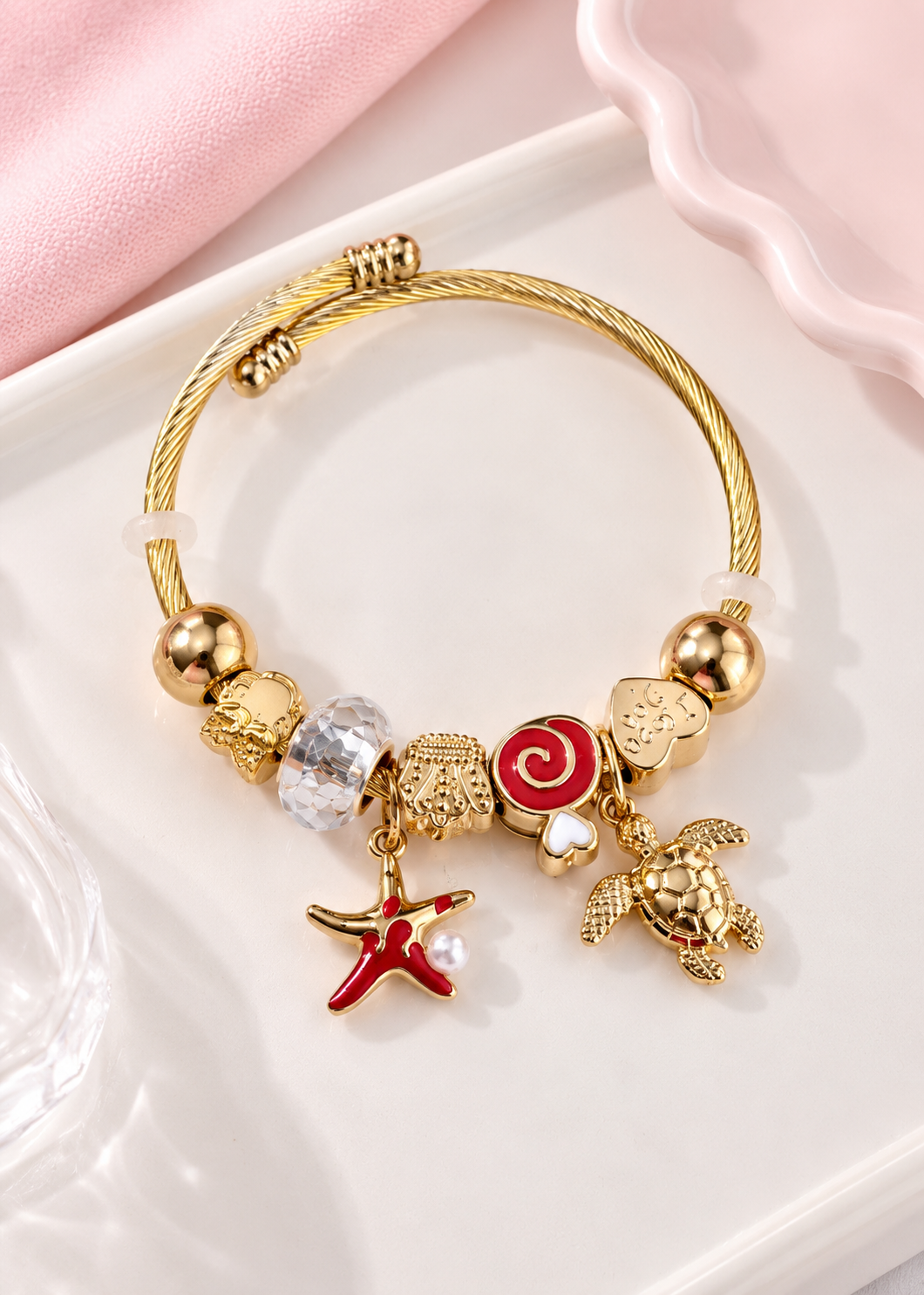 ETC-PUL-132 - PULSERA ESTILO PANDORA DE TORTUGA EN DORADO