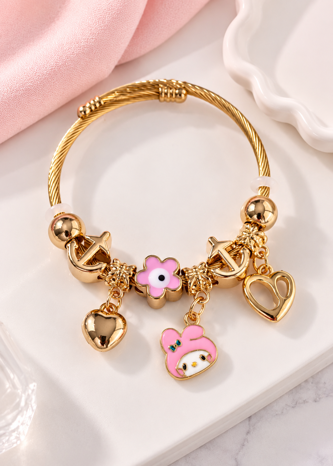 ETC-PUL-127 - PULSERA ESTILO PANDORA DE MY MELODY EN DORADO