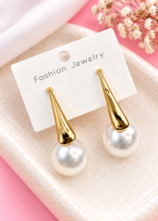 ETC-ARE-216 - PAR DE MAXI ARETES ELEGANTE CON PERLAS #112