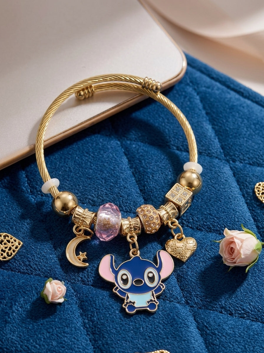 ETC-PUL-120 - PULSERA ESTILO PANDORA DE STICH EN DORADO