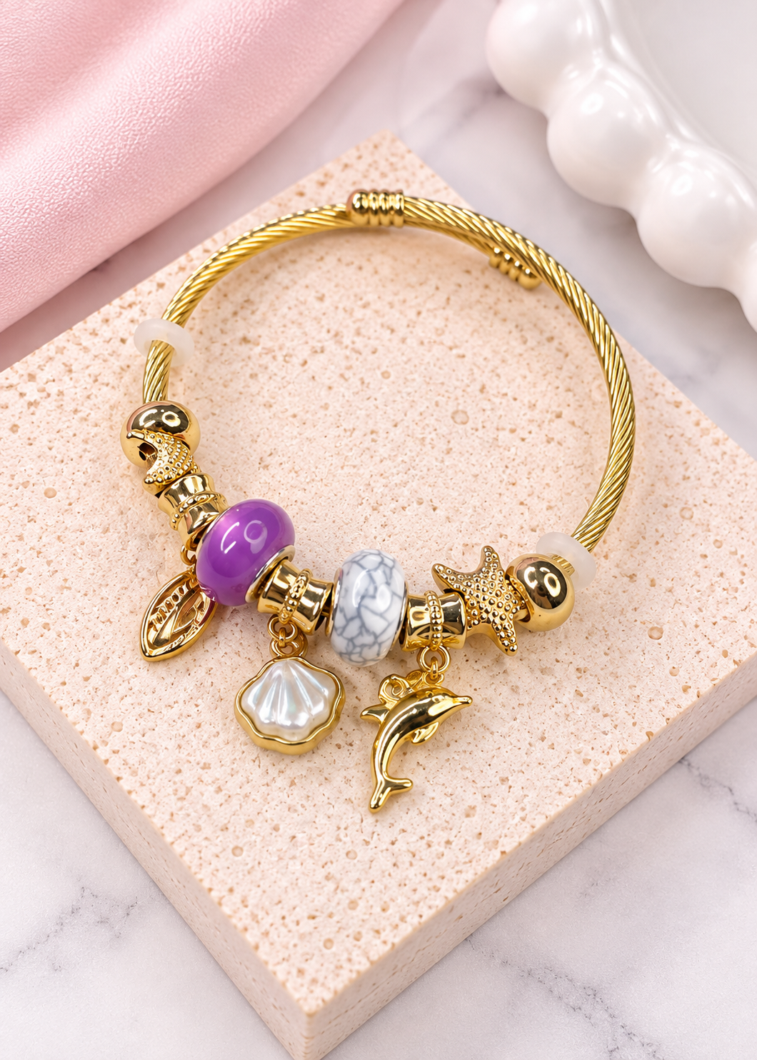ETC-PUL-130 - PULSERA ESTILO PANDORA DE MARINOS EN DORADO