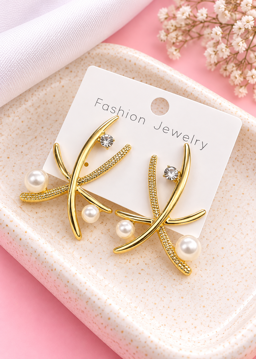 ETC-ARE-213 - PAR DE MAXI ARETES ELEGANTE CON PERLAS #109