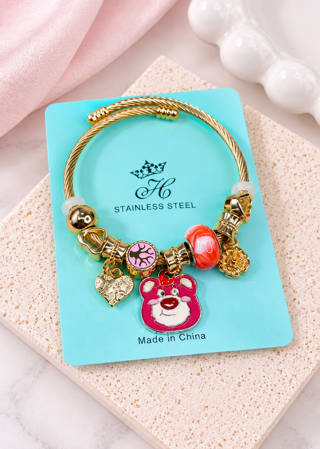 ETC-PUL-123 - PULSERA ESTILO PANDORA DE LOTSO EN DORADO
