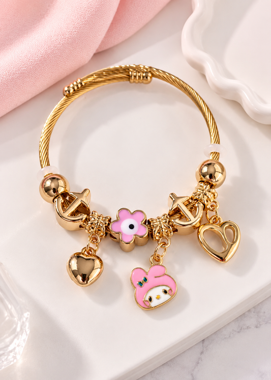 ETC-PUL-127 - PULSERA ESTILO PANDORA DE MY MELODY EN DORADO