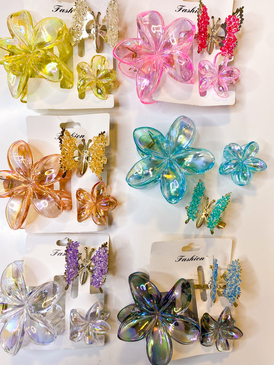 ETC-PIN-260105 - PACK X 6 SETS DE PINCHO HAWAIANO CON MARIPOSA DE RESORTES