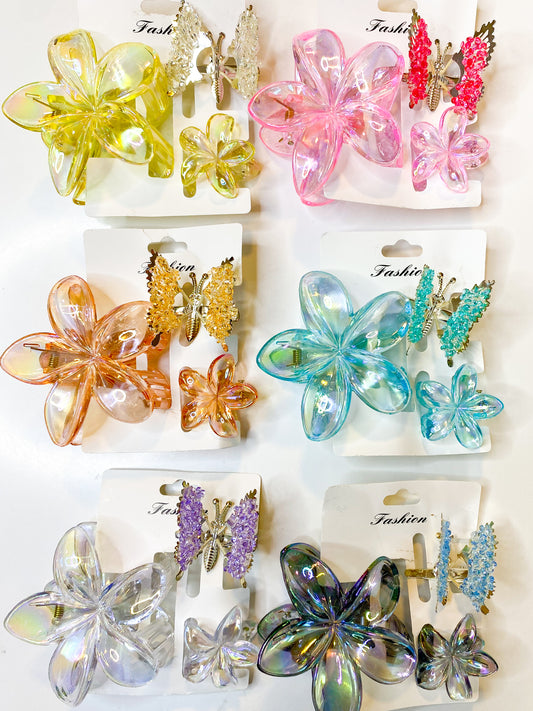 ETC-PIN-260105 - PACK X 6 SETS DE PINCHO HAWAIANO CON MARIPOSA DE RESORTES